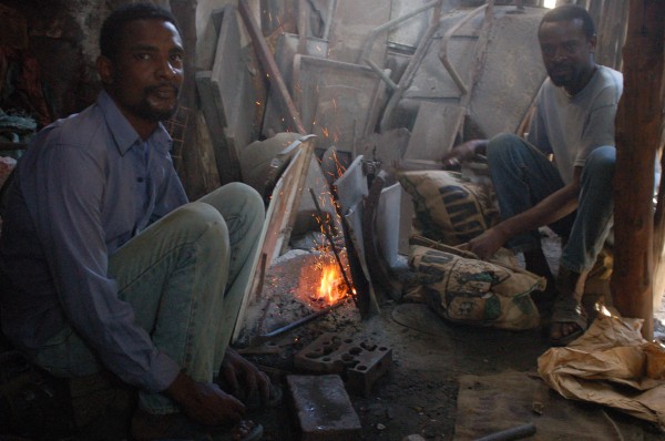 Cement bag bellows and blacksmiths in Lamu Kenya Cement bag bellows and blacksmiths in Lamu Kenya