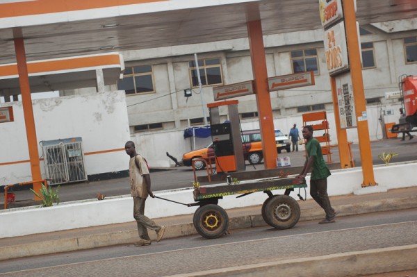 A truck being pushed